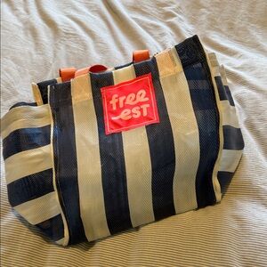 Free People Navy and Cream Striped Tote